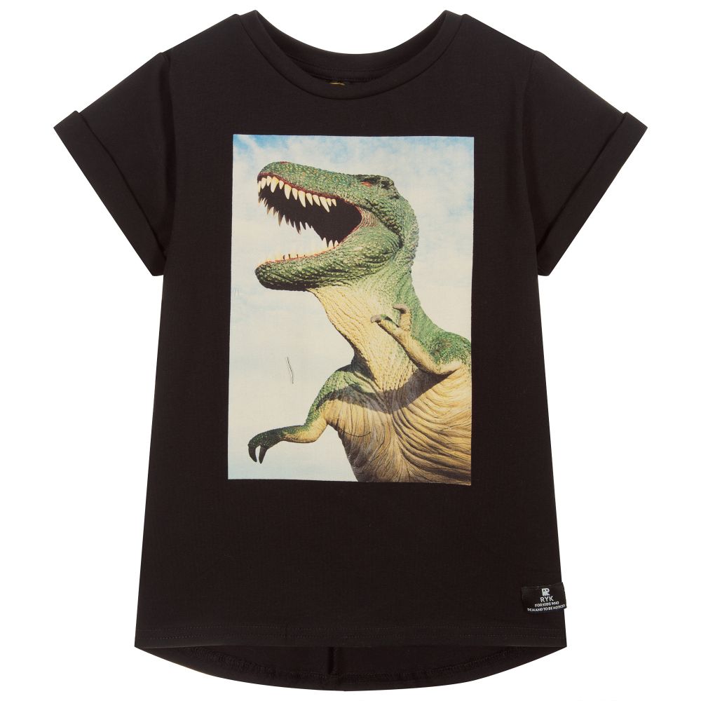 Rock Your Baby - Schwarzes T-Shirt aus Baumwolle mit T-Rex | Childrensalon