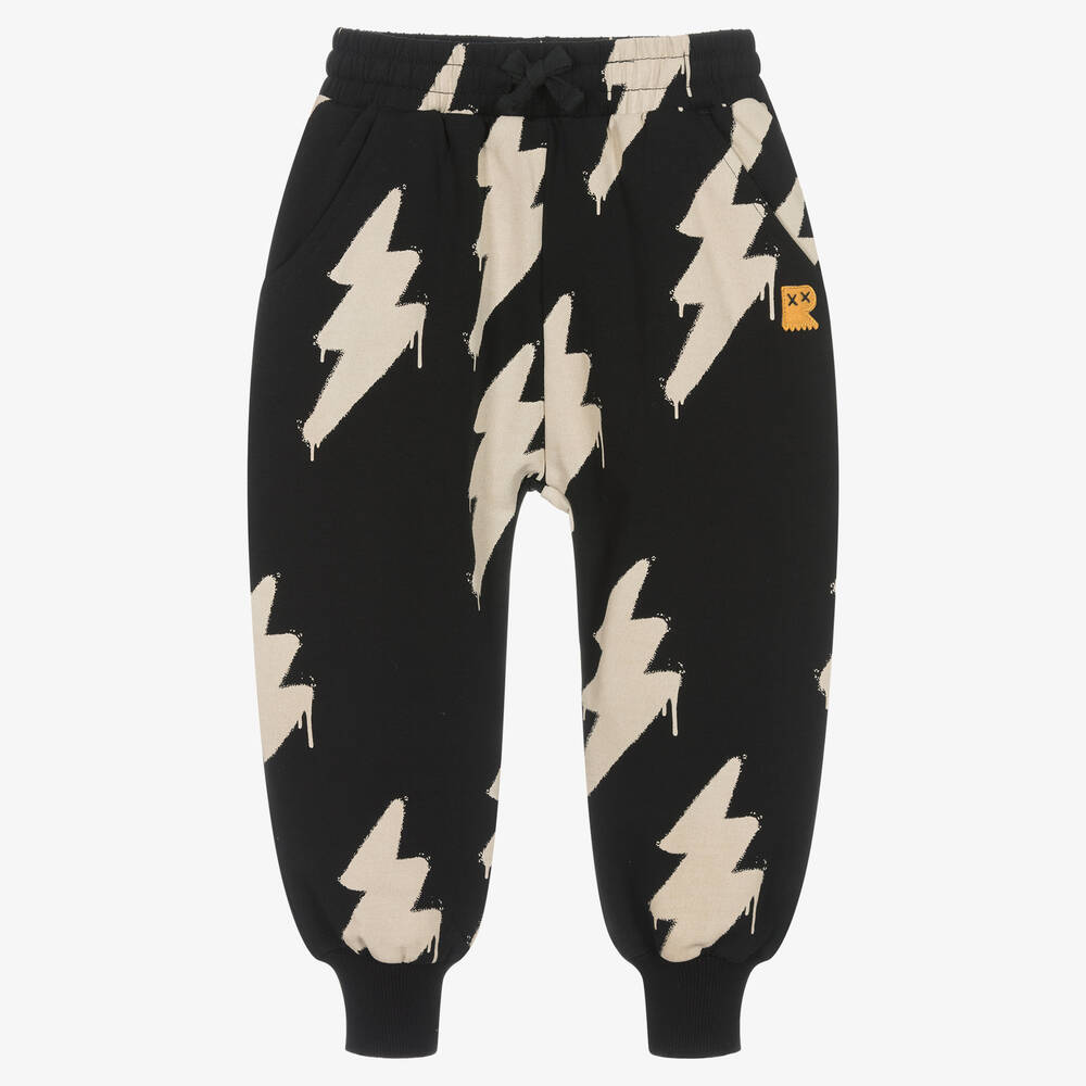 Rock Your Baby - Black & Ivory Cotton Bolt Joggers | Childrensalon