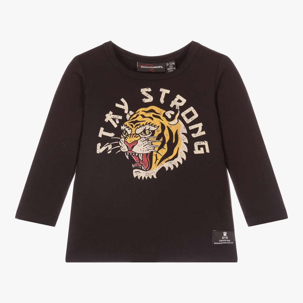 Rock Your Baby - Haut noir en coton Tigre | Childrensalon