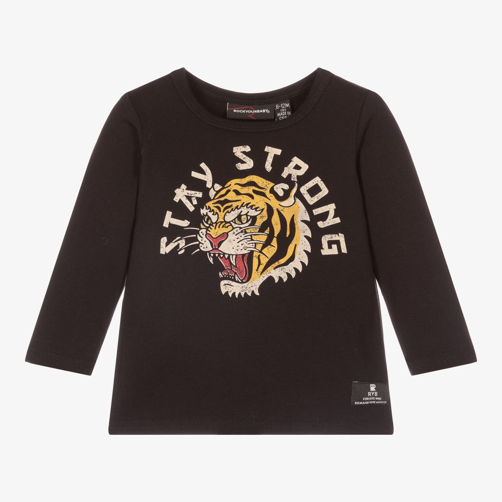 Rock Your Baby-Черный хлопковый топ с тигром | Childrensalon Outlet