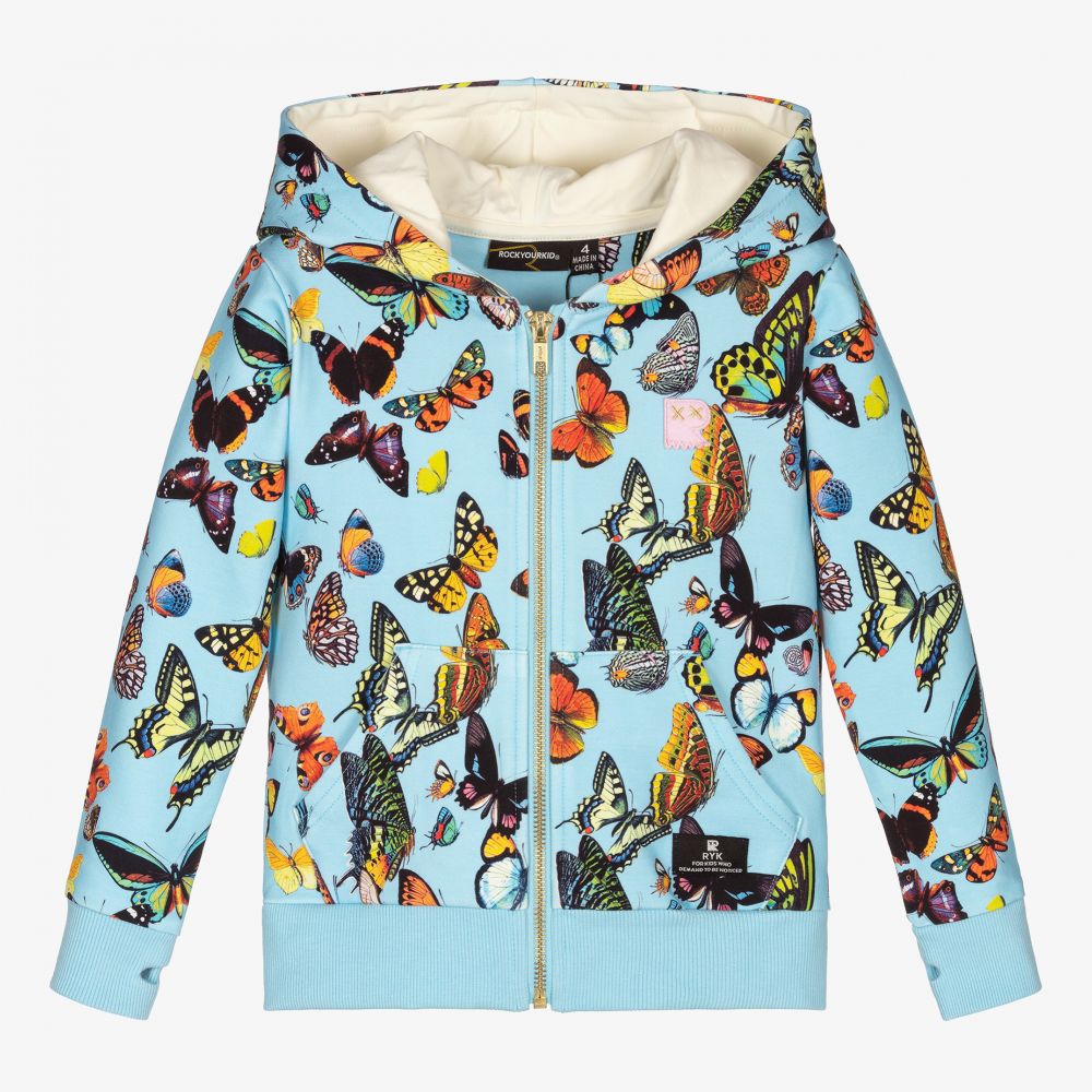 Rock Your Baby - Sweat à capuche bleu Papillons | Childrensalon