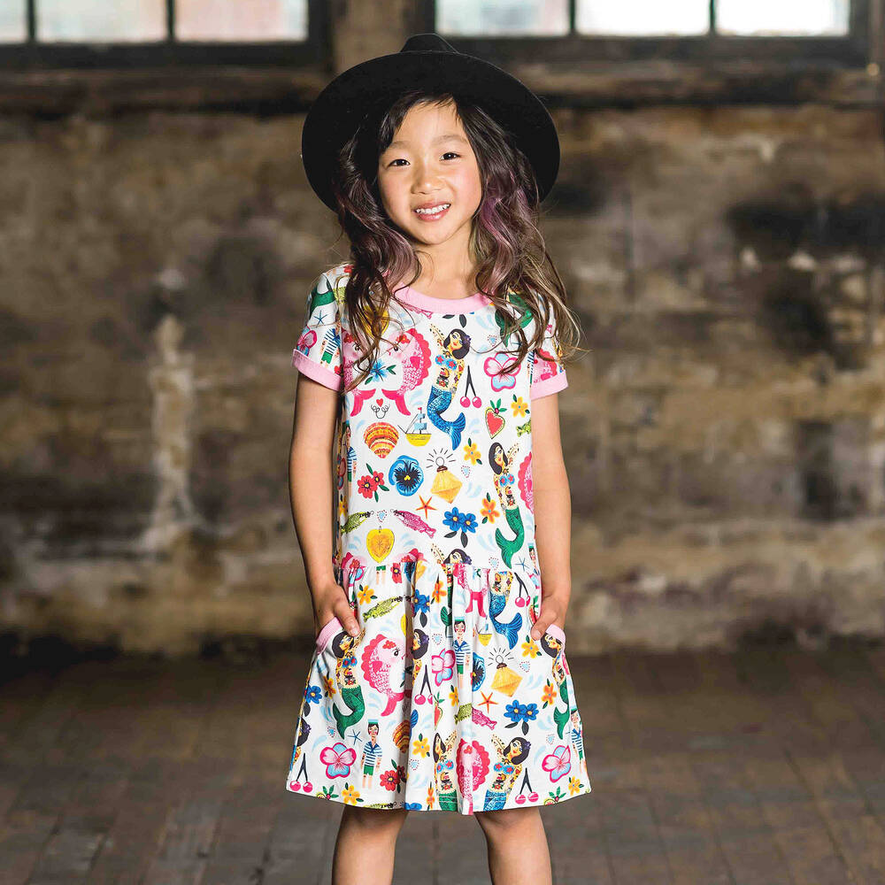 Rock Your Baby-Blue Cotton Mermaids Dress | Childrensalon Outlet