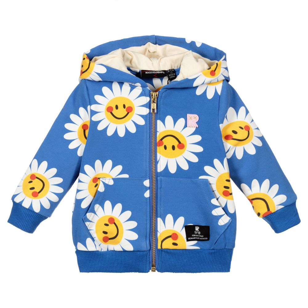 Rock Your Baby - Blue Daisy Zip-Up Baby Top | Childrensalon