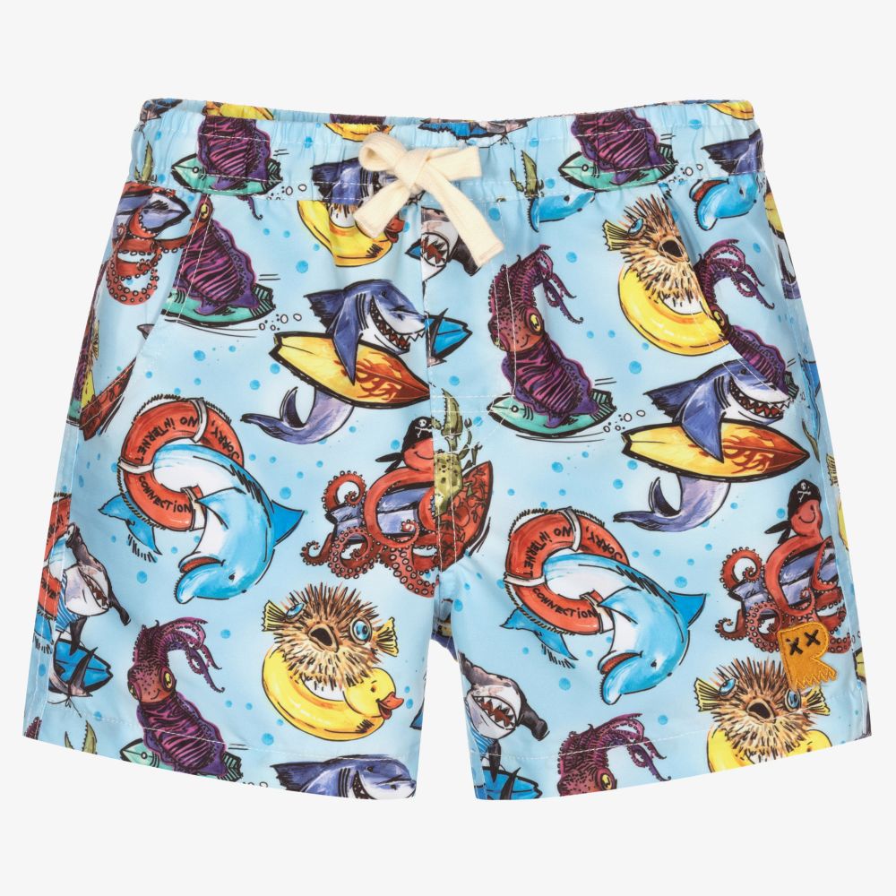 Rock Your Baby-Blue Sea Surfer Swim Shorts | Childrensalon Outlet