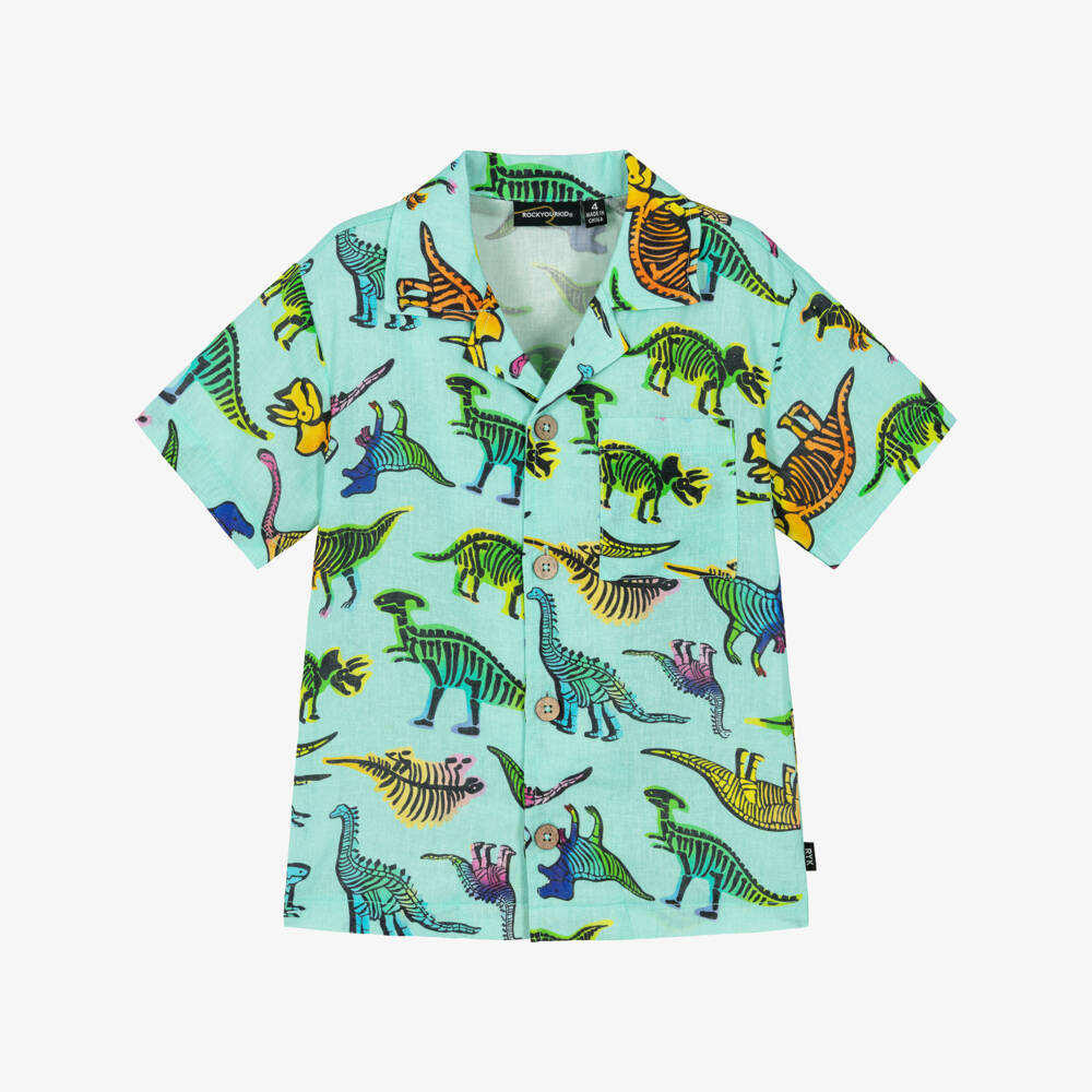 Rock Your Baby-Boys Aqua Blue Dinosaur Print Shirt | Childrensalon Outlet