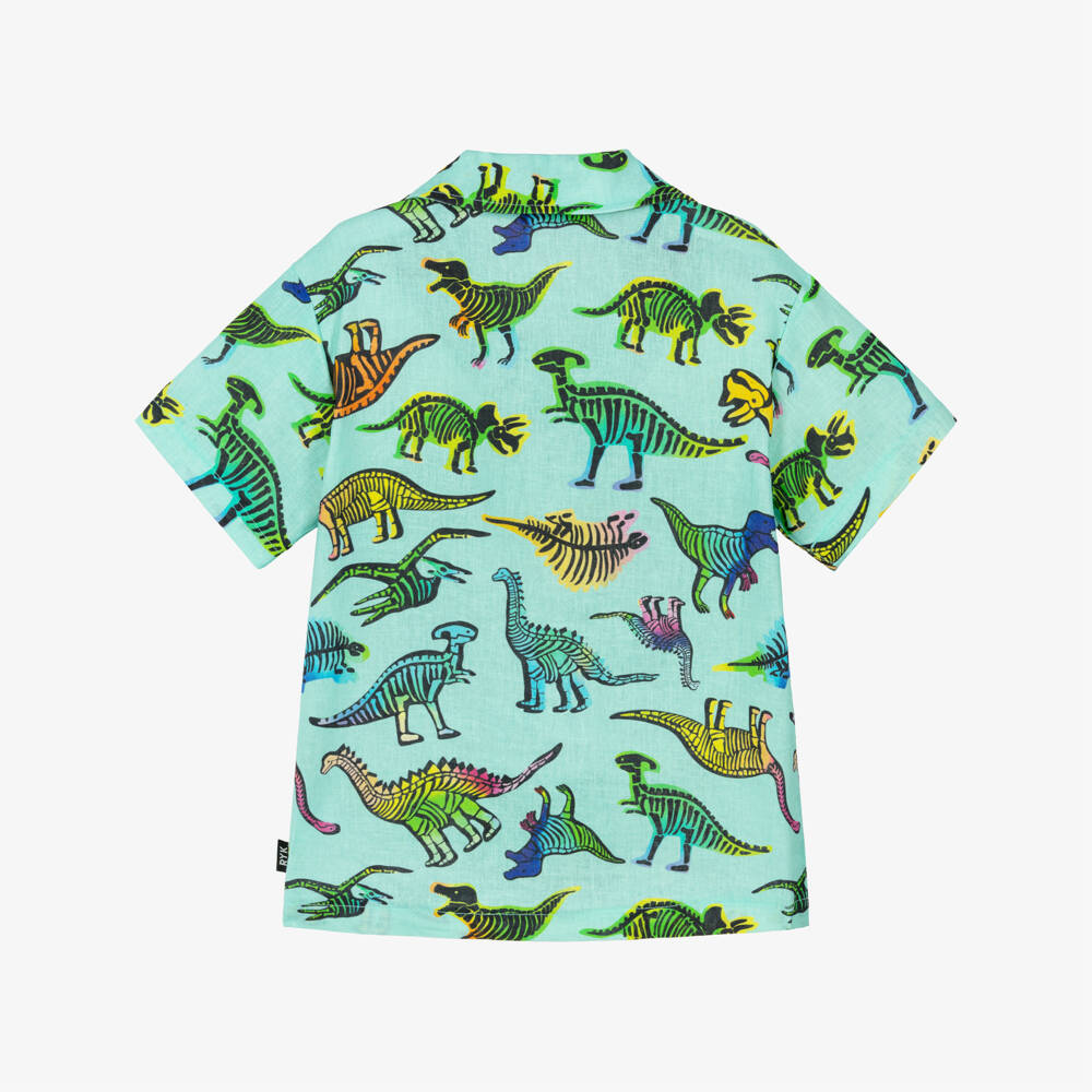 Rock Your Baby-Boys Aqua Blue Dinosaur Print Shirt | Childrensalon Outlet