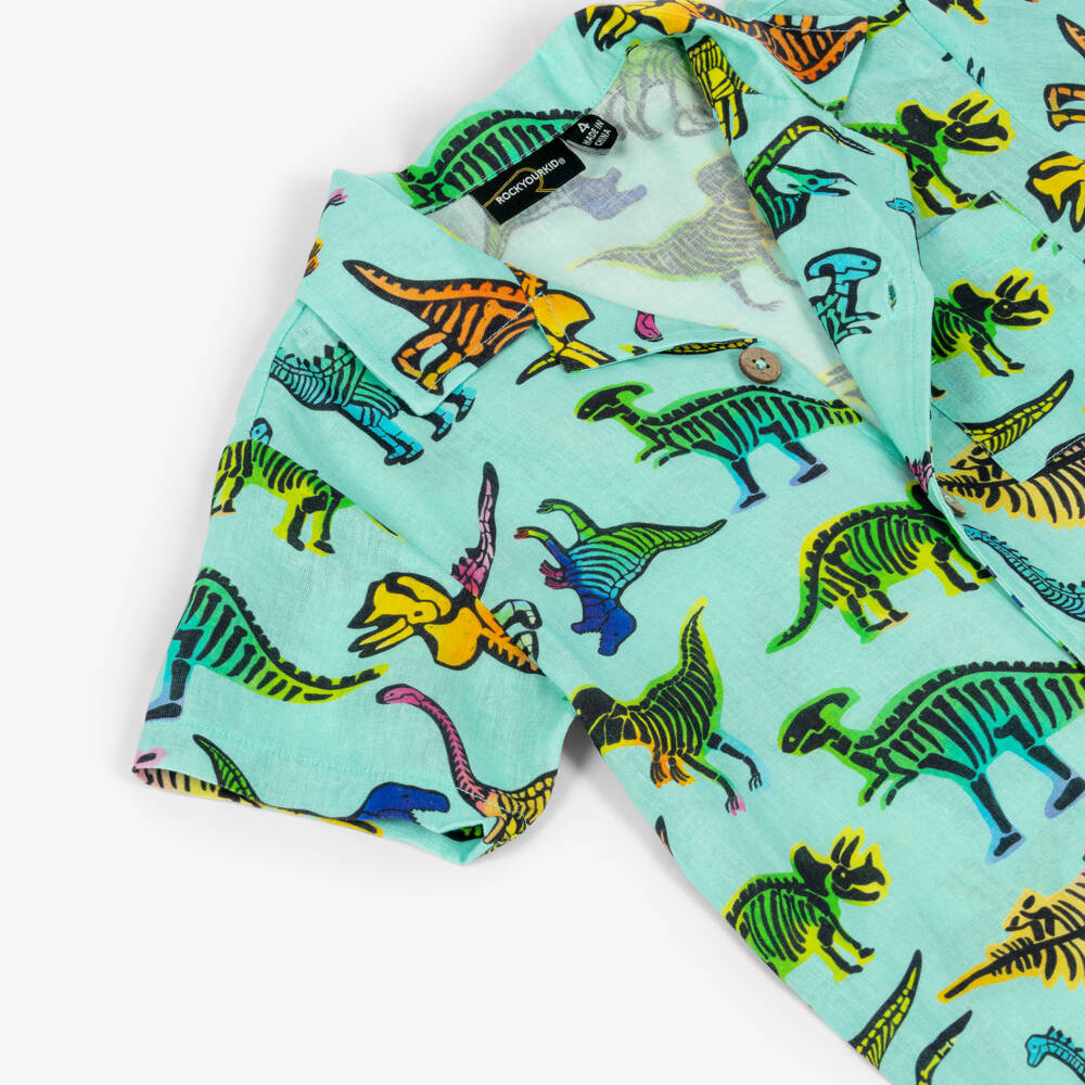 Rock Your Baby-Boys Aqua Blue Dinosaur Print Shirt | Childrensalon Outlet
