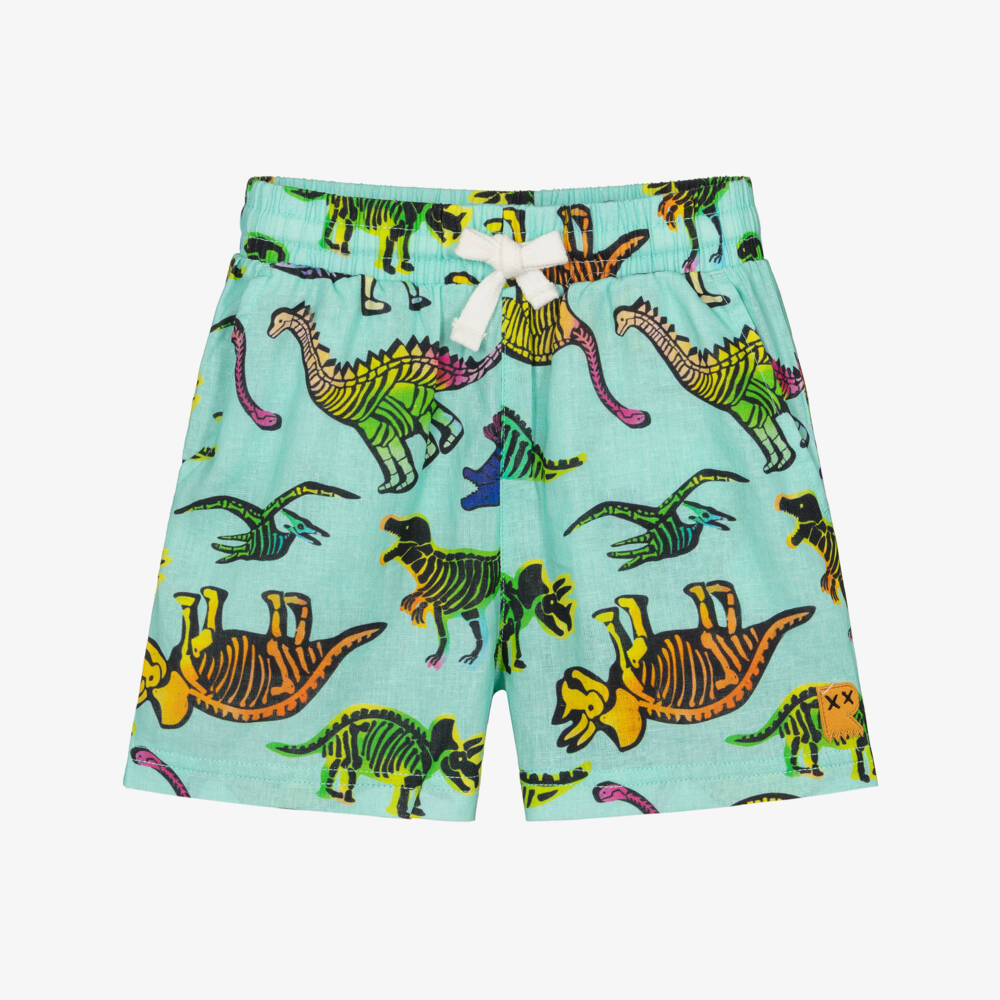 Rock Your Baby-Boys Aqua Green Dino Print Shorts | Childrensalon Outlet