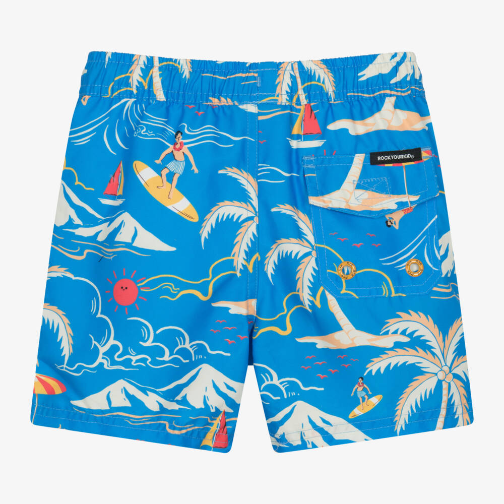 Rock Your Baby-شورت سباحة بطبعة ركوب الأمواج لون أزرق للأولاد | Childrensalon Outlet
