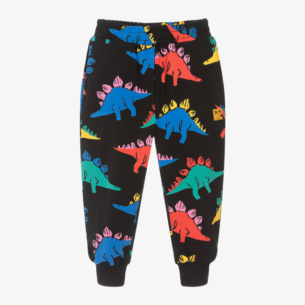 Boys Black Cotton Dino Time Joggers