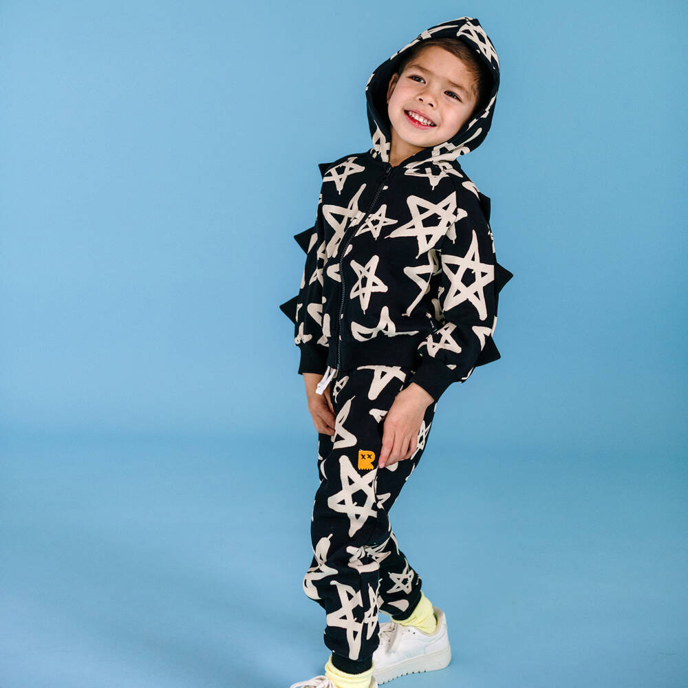 Rock Your Baby-Boys Black Cotton Joggers with Ivory Star Print | Childrensalon Outlet