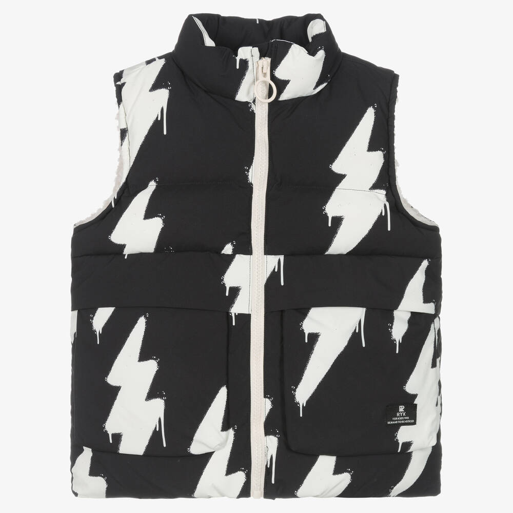 Rock Your Baby - Boys Black & Ivory Bolt Gilet | Childrensalon