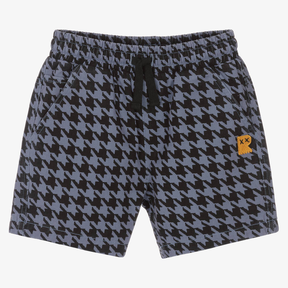 Rock Your Baby - Boys Blue Houndstooth Cotton Shorts | Childrensalon