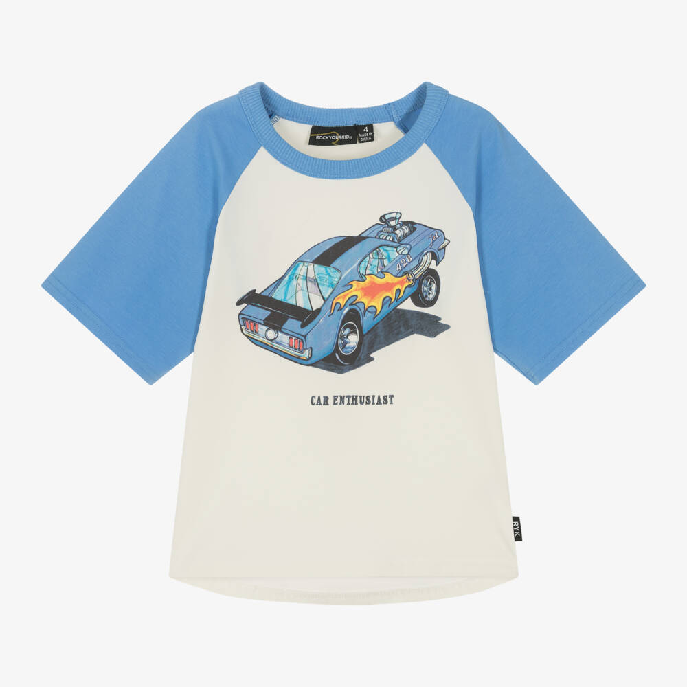 Rock Your Baby-Boys Blue & Ivory Car Tee | Childrensalon Outlet