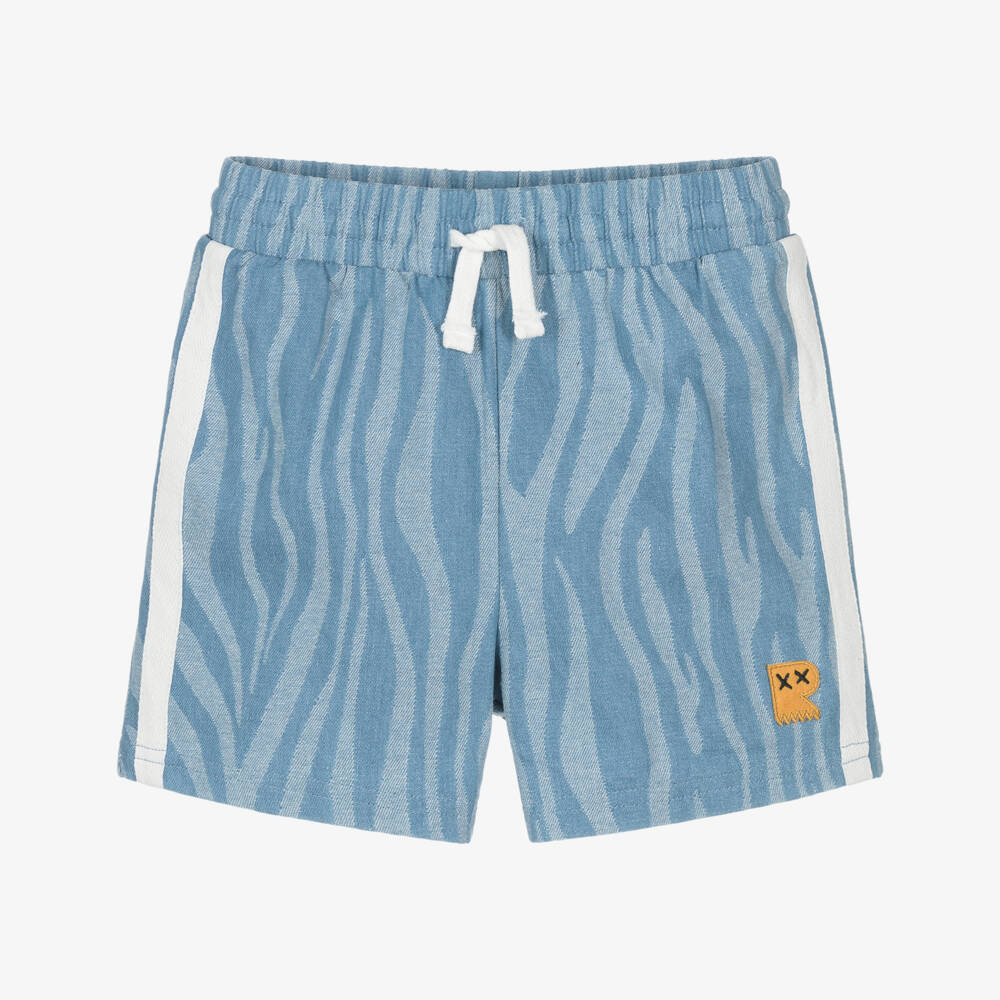 Rock Your Baby-Boys Blue Wavy Striped Cotton Twill Shorts | Childrensalon Outlet