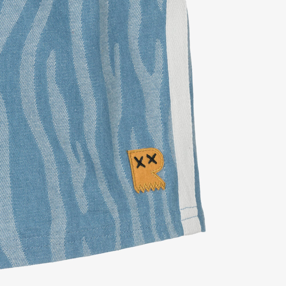 Rock Your Baby-Boys Blue Wavy Striped Cotton Twill Shorts | Childrensalon Outlet