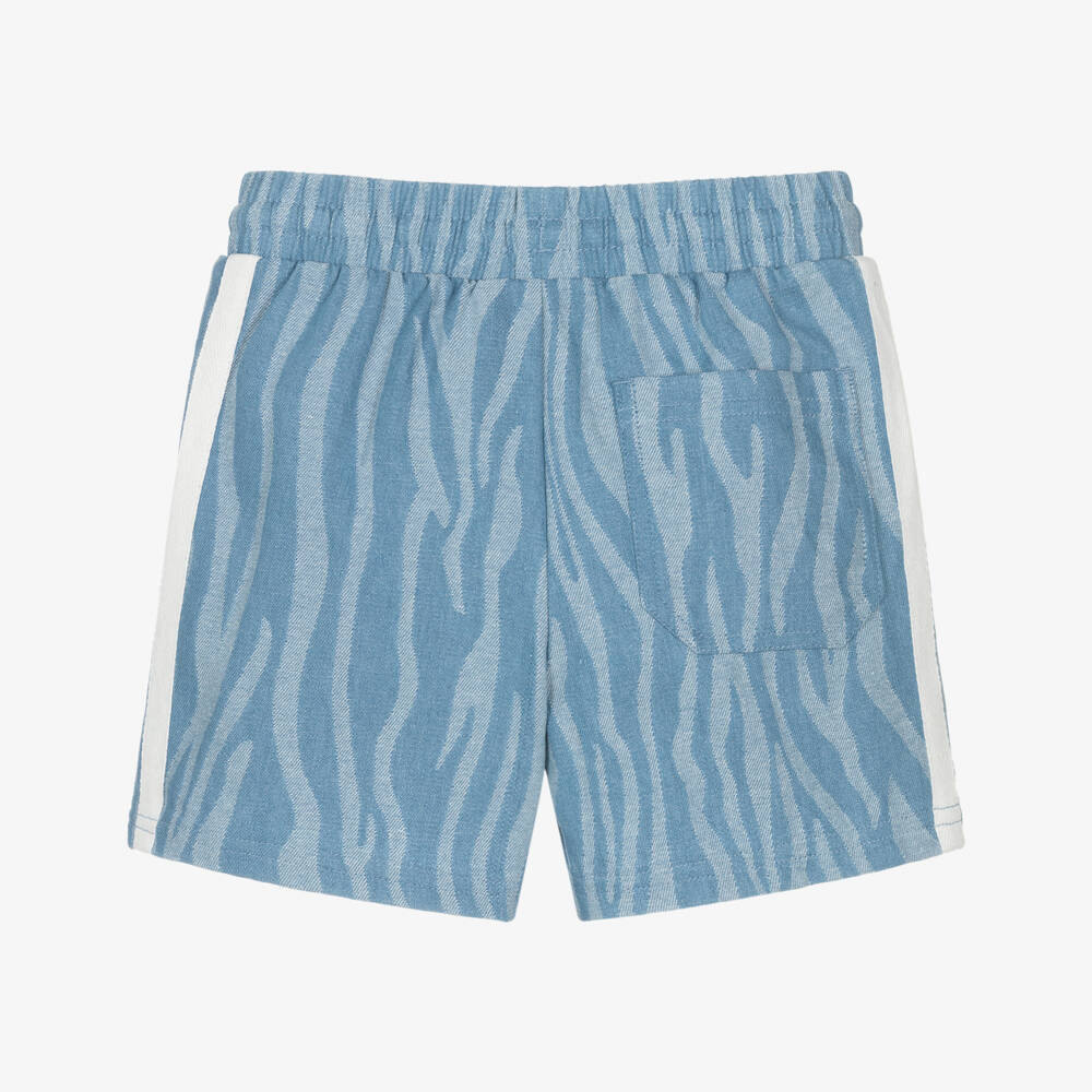 Rock Your Baby-Boys Blue Wavy Striped Cotton Twill Shorts | Childrensalon Outlet