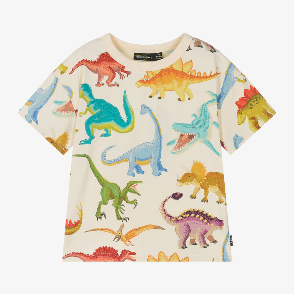Rock Your Baby-Boys Cream Dinosaur Tee | Childrensalon Outlet