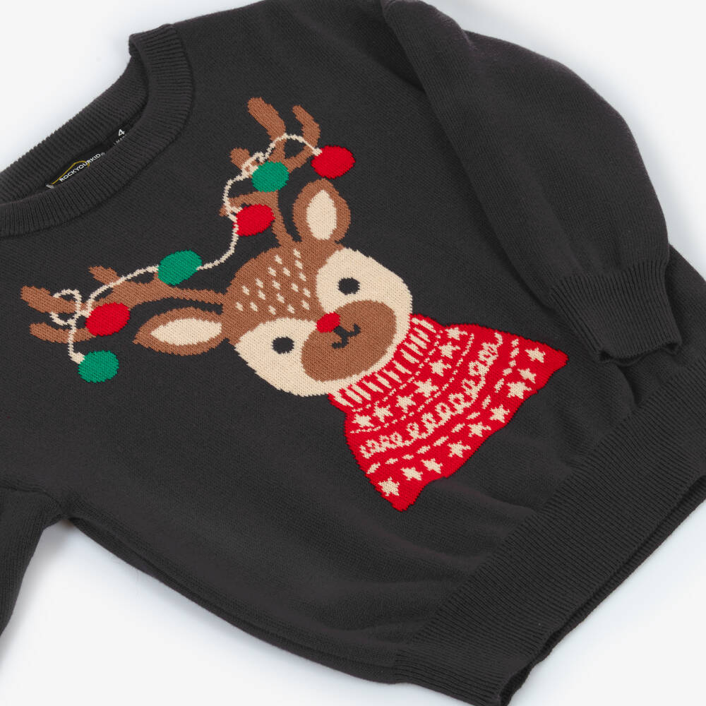 Rock Your Baby-Boys Dark Grey Cotton Knit Reindeer Sweater | Childrensalon Outlet