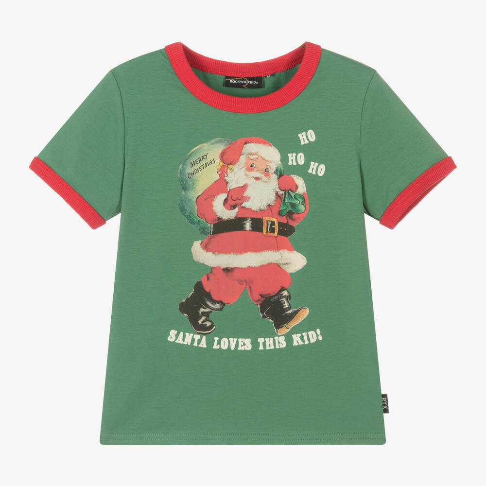 Rock Your Baby-Boys Festive Green Santa Tee | Childrensalon Outlet