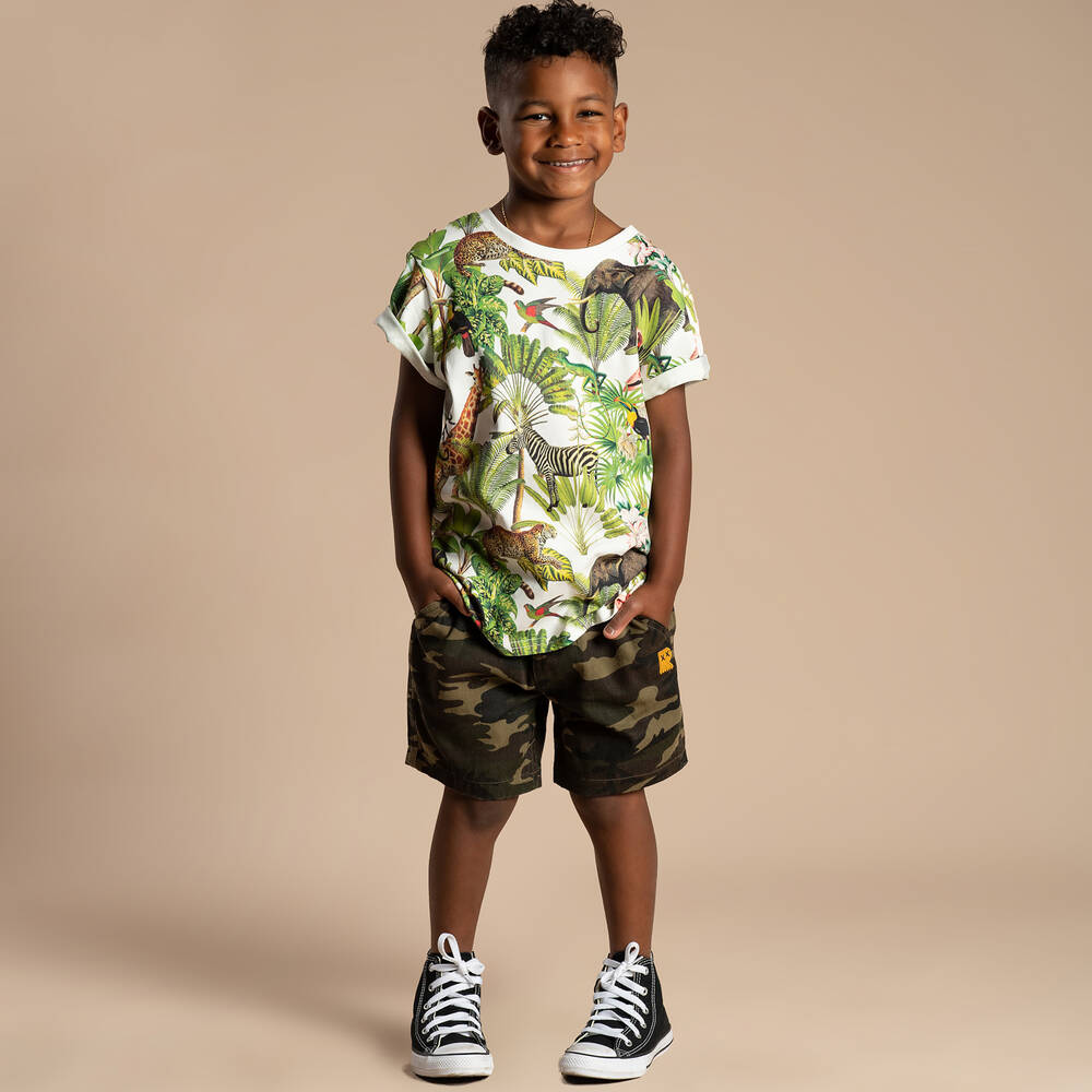 Babyhug 100% Cotton Jersey Full Sleeves T-Shirt & Lounge Pants Set Jungle Print - Olive Green