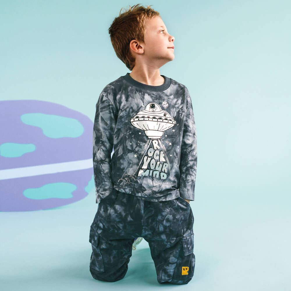 Rock Your Baby-Boys Grey Cotton Tie-Dye Cargo Joggers | Childrensalon Outlet
