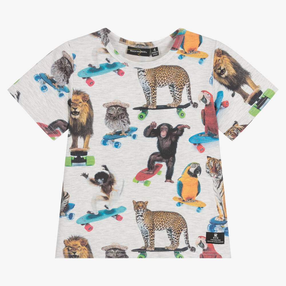 Rock Your Baby - Серая хлопковая футболка с животными | Childrensalon
