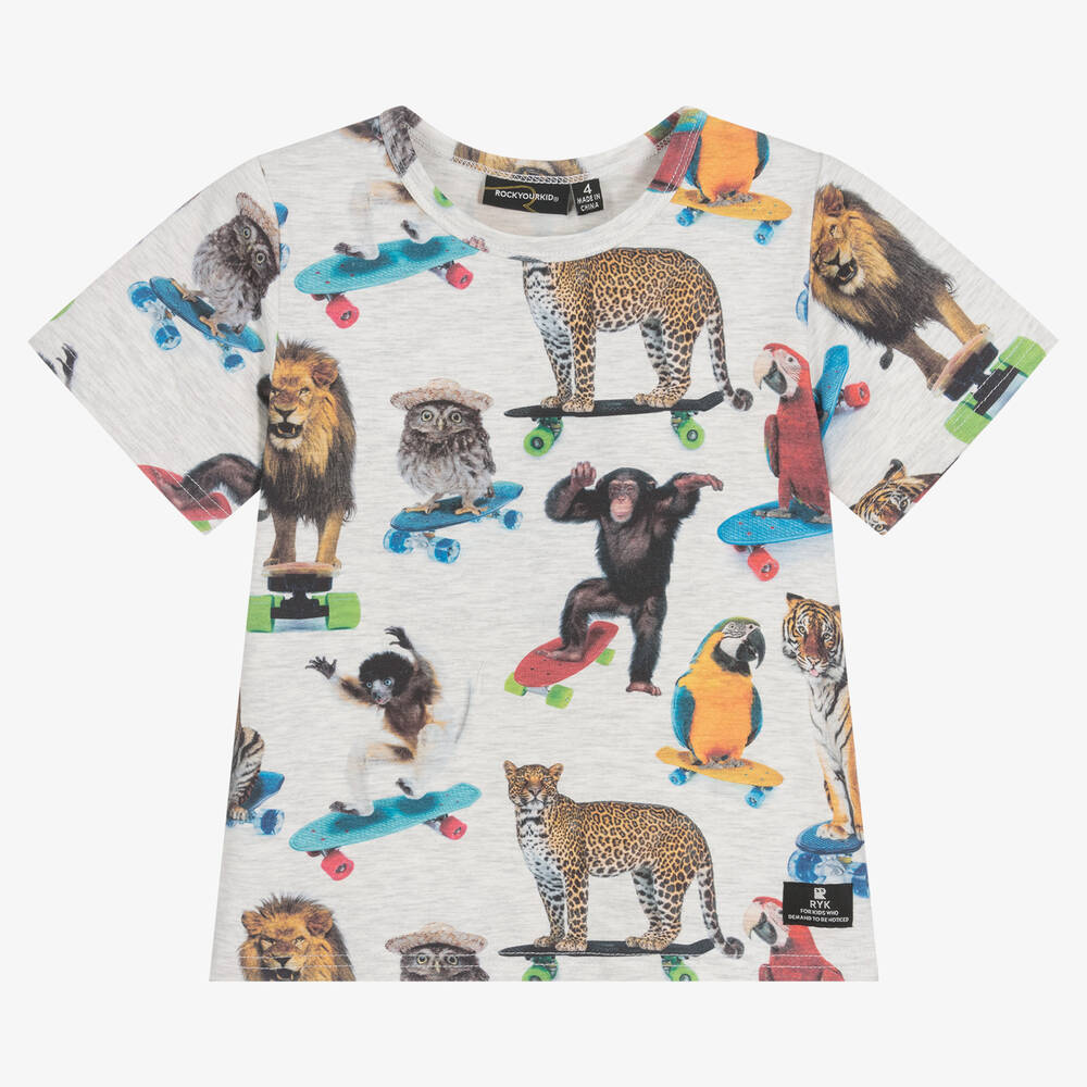 Rock Your Baby-Boys Grey Cotton Wild Skate T-Shirt | Childrensalon Outlet