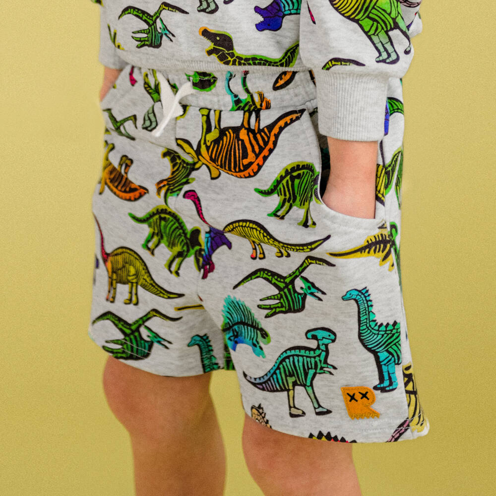 Rock Your Baby-Boys Grey Marl Cotton Jersey Dinosaur Print Shorts | Childrensalon Outlet