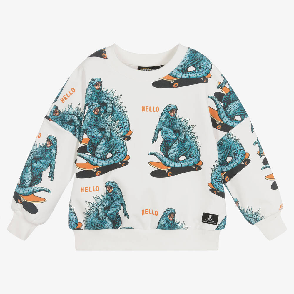 Rock Your Baby - Sweat ivoire en coton à dinosaures | Childrensalon