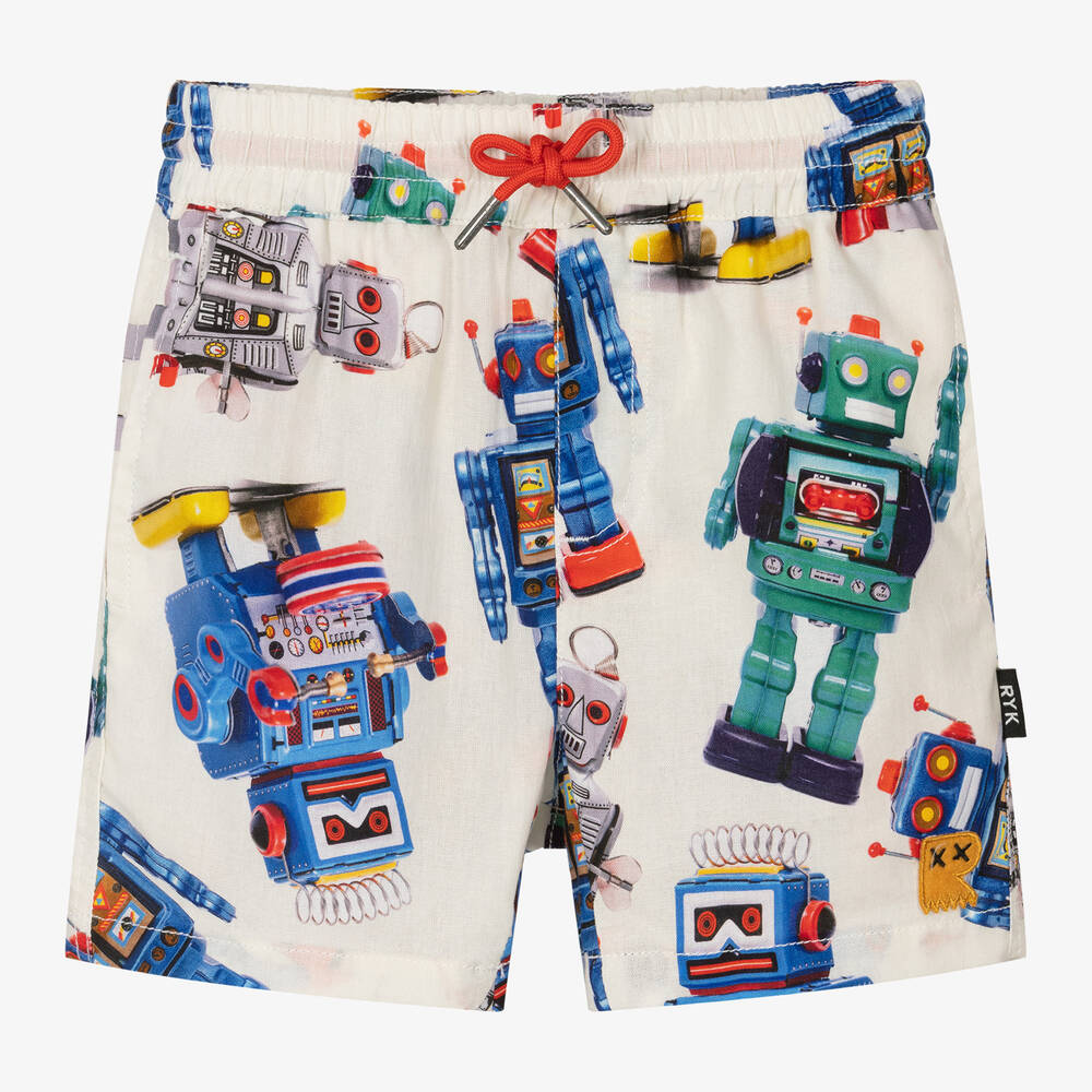 Rock Your Baby-Boys Ivory Cotton Robot Shorts | Childrensalon Outlet