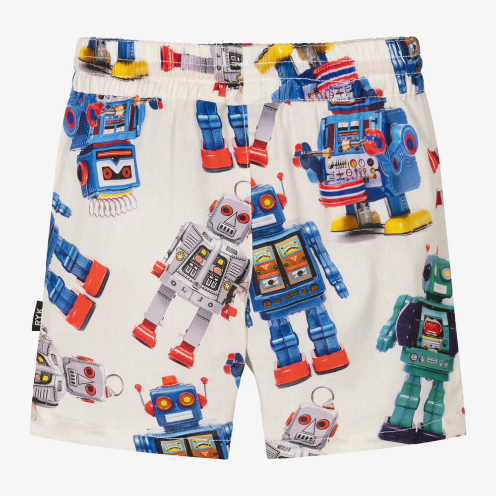 Rock Your Baby-Boys Ivory Cotton Robot Shorts | Childrensalon Outlet