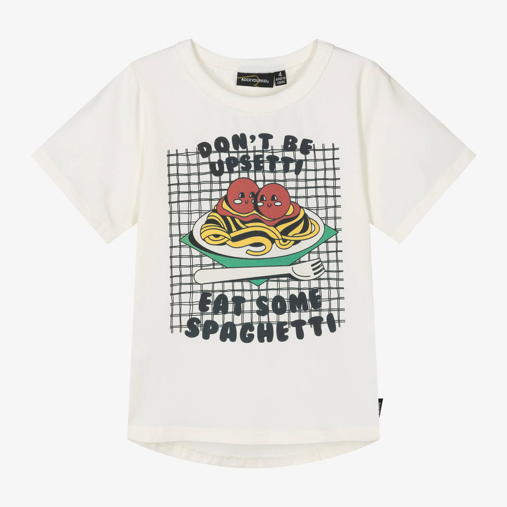 Rock Your Baby-Boys Ivory Cotton Spaghetti T-Shirt | Childrensalon Outlet