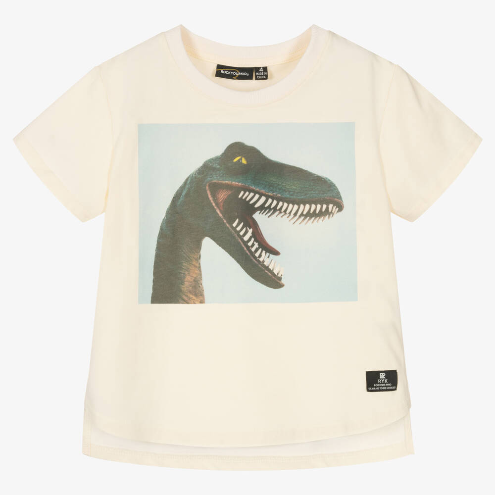 Rock Your Baby - Boys Ivory Smile Dino T-Shirt | Childrensalon