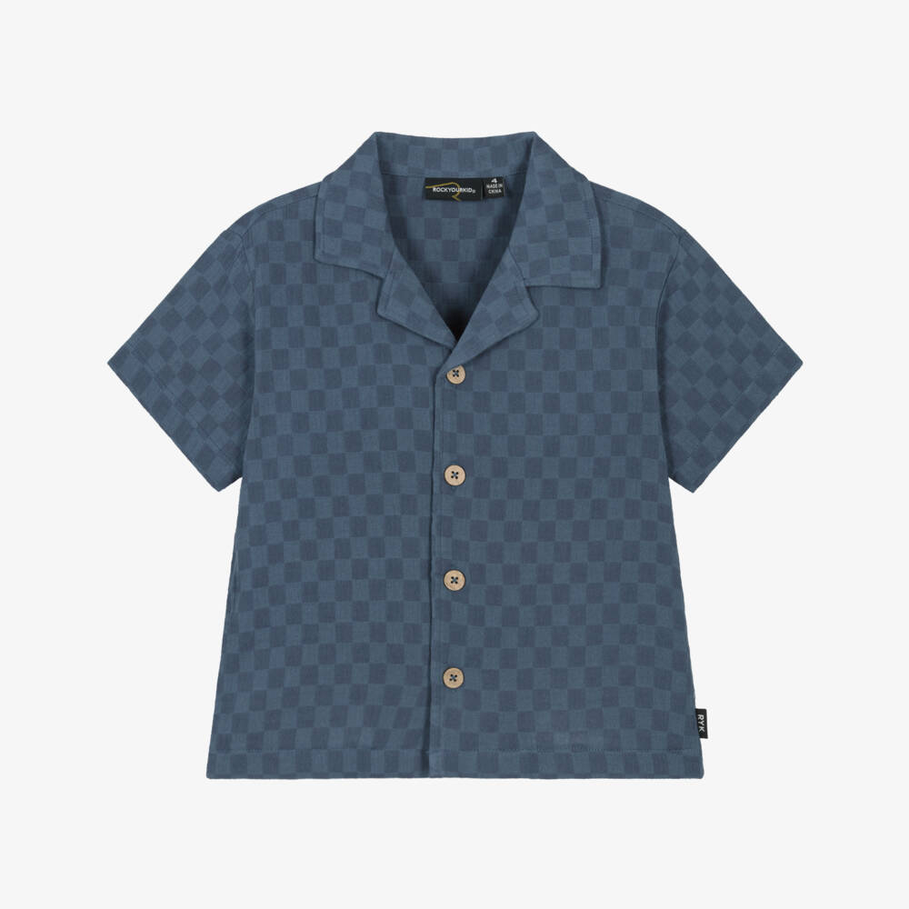 Rock Your Baby-Boys Navy Blue Checkerboard Pattern Shirt | Childrensalon Outlet