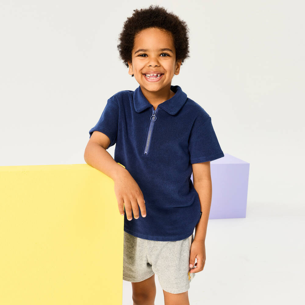 Rock Your Baby-Boys Navy Blue Terry Towelling Polo Shirt | Childrensalon Outlet