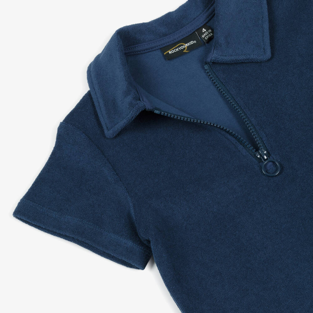 Rock Your Baby-Boys Navy Blue Terry Towelling Polo Shirt | Childrensalon Outlet