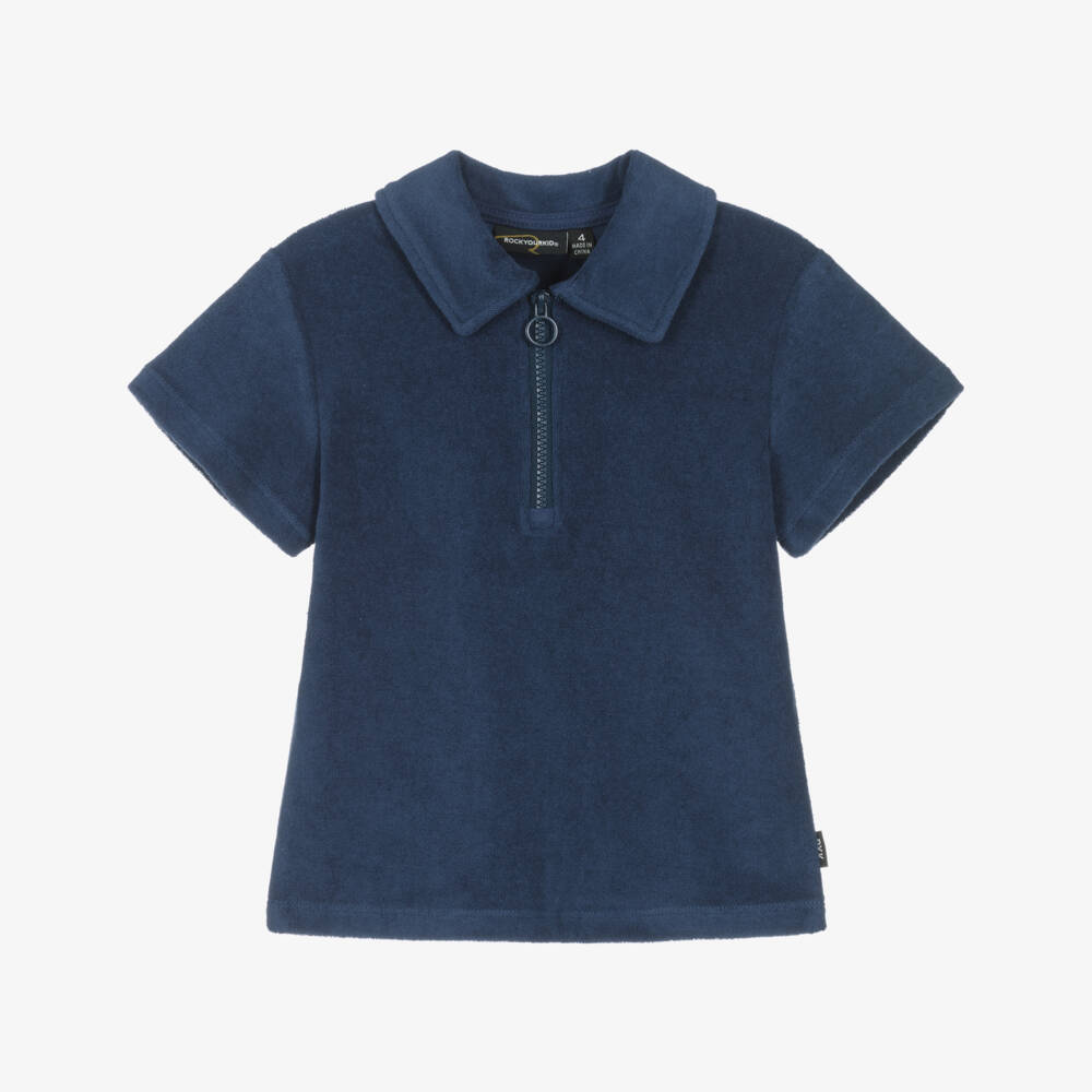 Rock Your Baby-Boys Navy Blue Terry Towelling Polo Shirt | Childrensalon Outlet