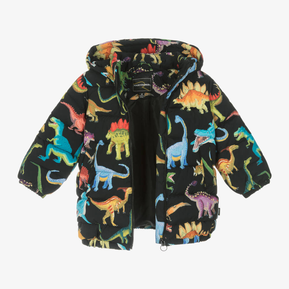 Rock Your Baby-معطف بافر بطبعة ديناصورات لون أسود للأولاد | Childrensalon Outlet