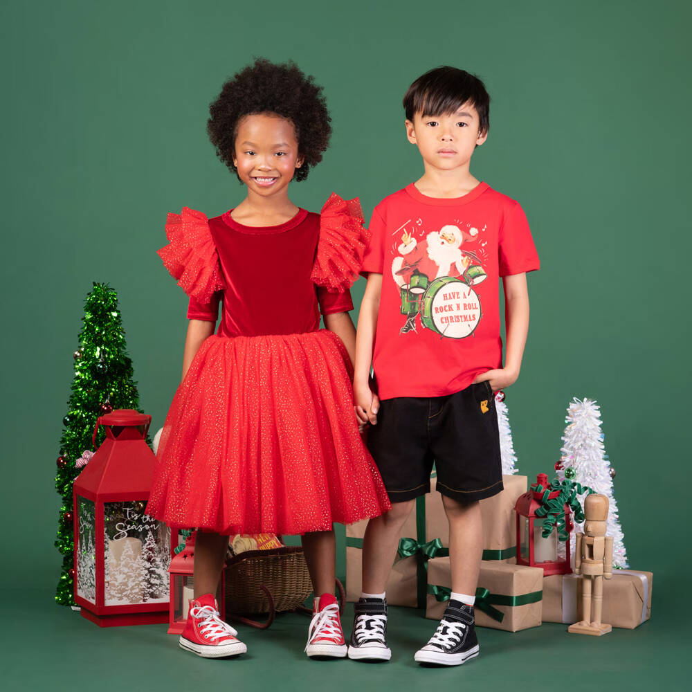 روك يور بيبي-تيشيرت بطبعة إحتفالية قطن لون أحمر | Childrensalon Outlet