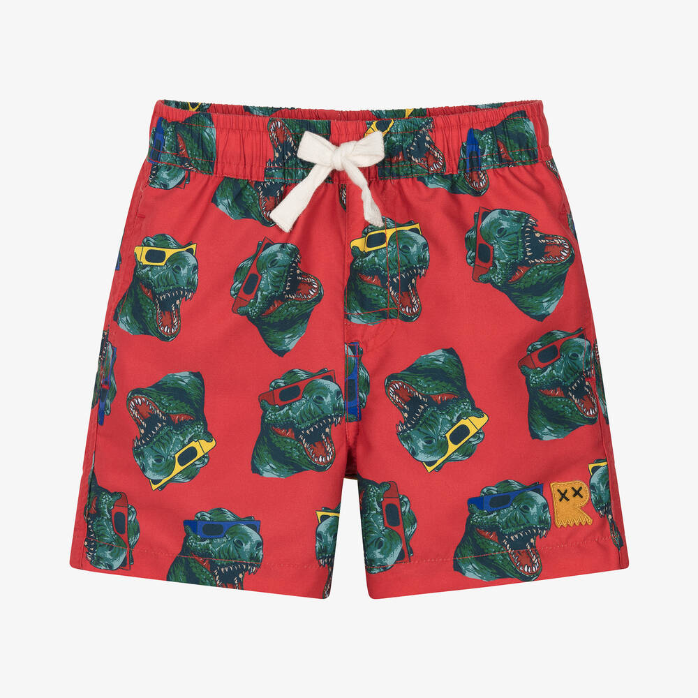 Rock Your Baby - Boys Red Dinosaur Swim Shorts | Childrensalon
