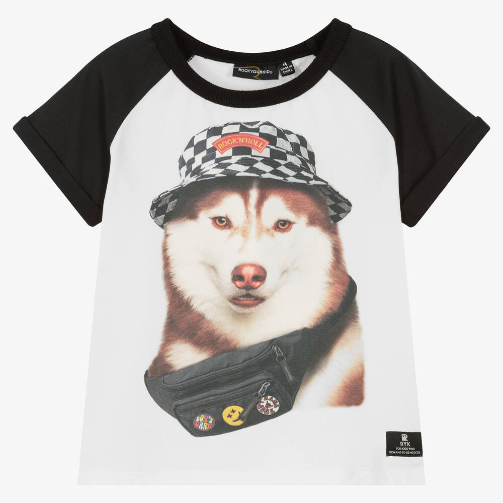 Rock Your Baby - Boys White Rock 'N' Roll Dog T-Shirt | Childrensalon