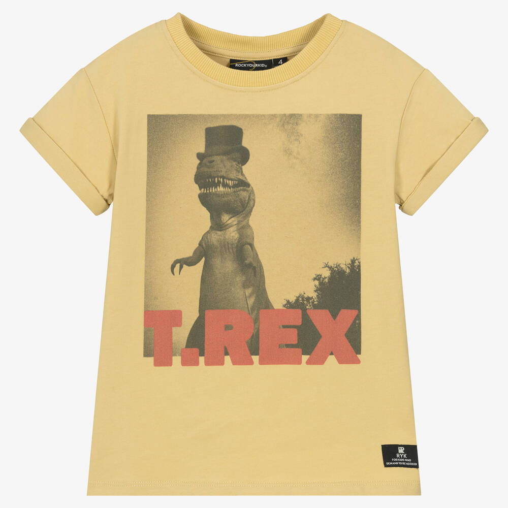 Rock Your Baby - Boys Yellow T-Rex T-Shirt  | Childrensalon