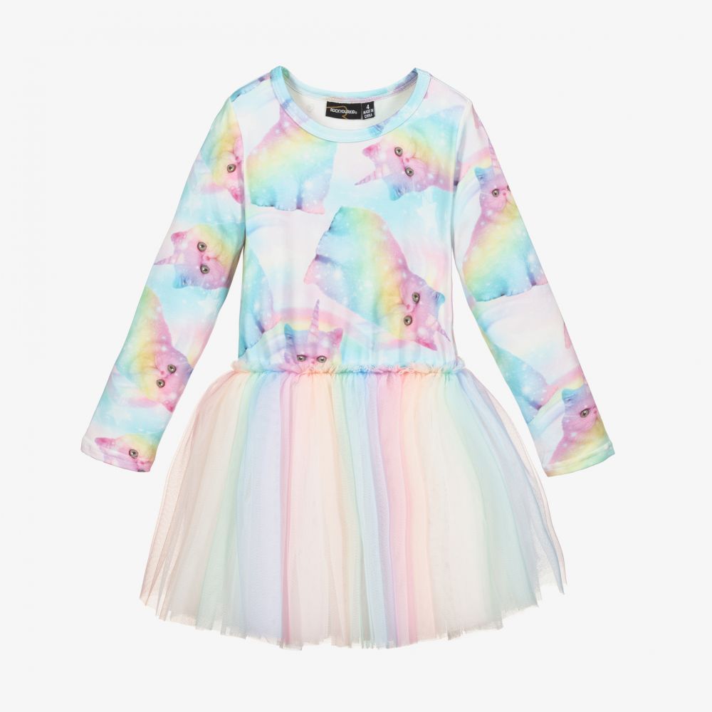 Rock Your Baby - Cosmic Kitten Rainbow Dress | Childrensalon