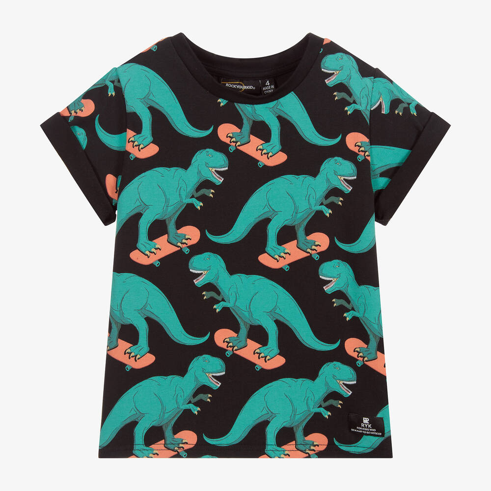 Rock Your Baby-Cotton Dino Skateboard T-Shirt | Childrensalon Outlet