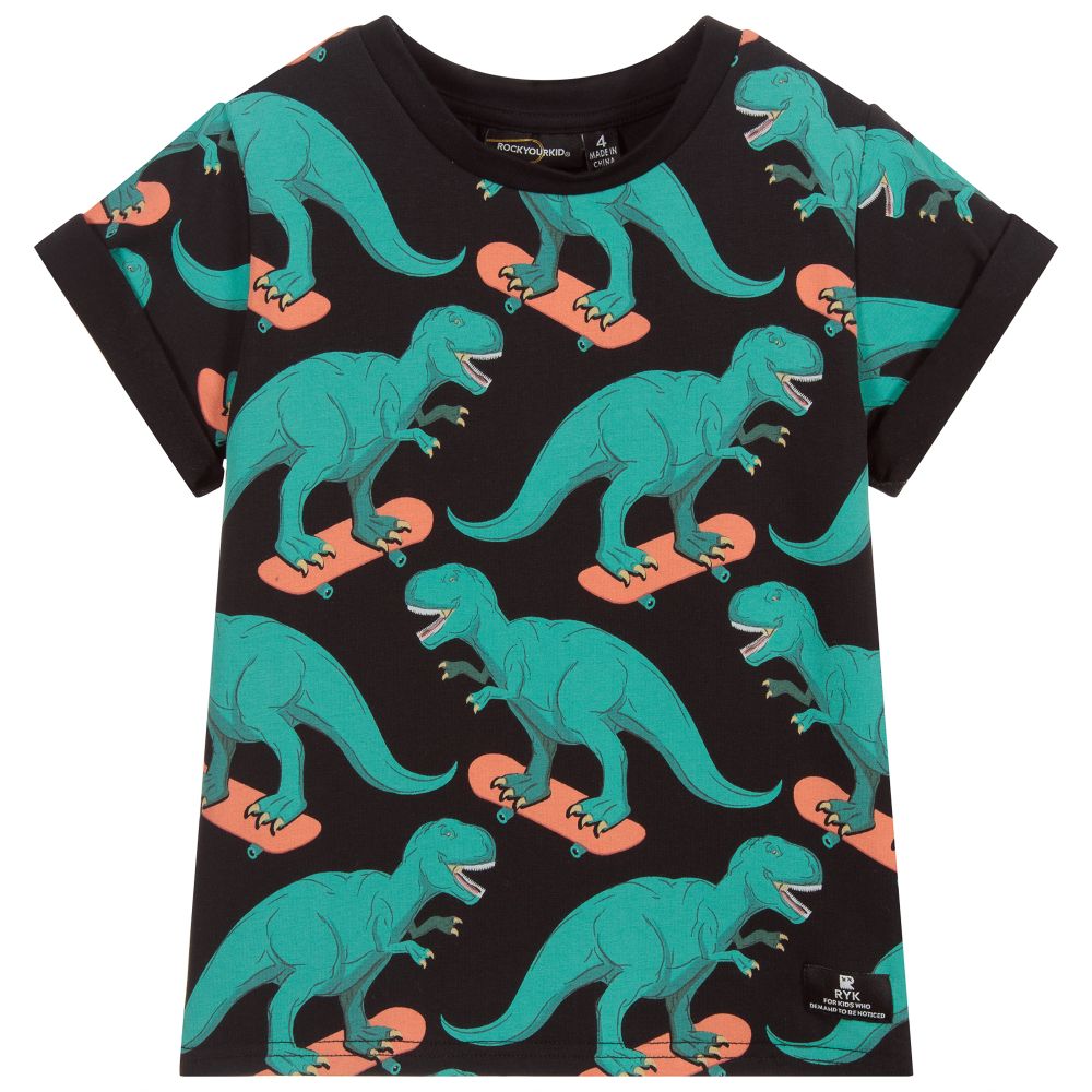 Rock Your Baby - Хлопковая футболка с динозаврами на скейте | Childrensalon
