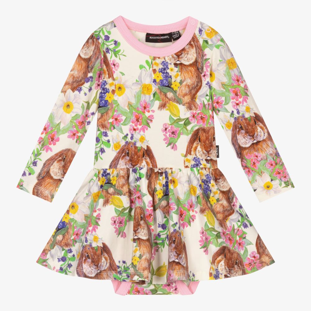 Rock Your Baby-فستان قطن جيرسي لون عاجي بطبعة ورود | Childrensalon Outlet