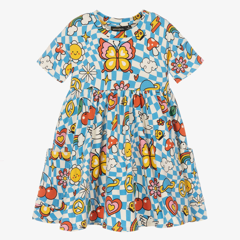 Rock Your Baby - Girls Blue Check Cotton Dress | Childrensalon