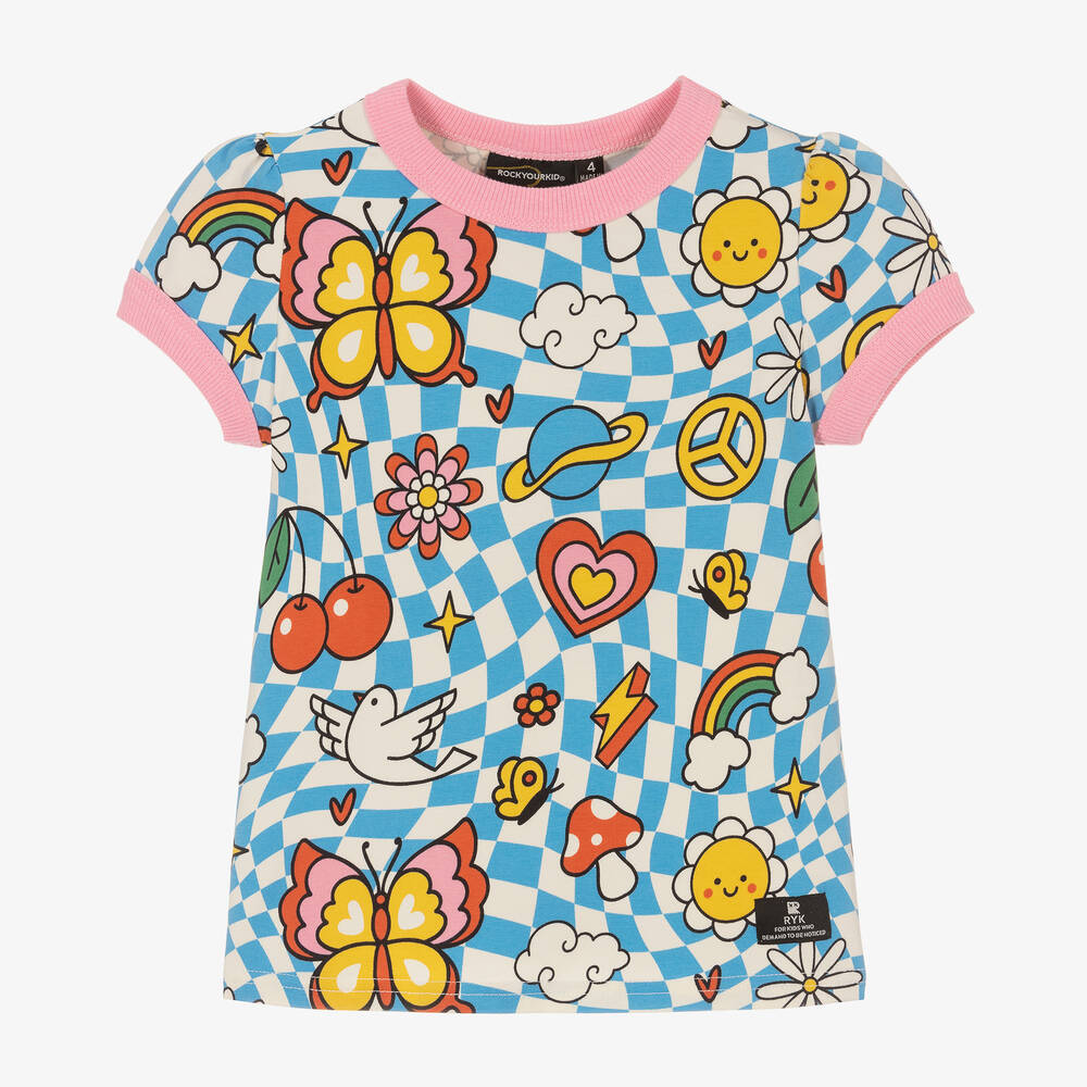 Rock Your Baby - T-shirt bleu en coton à carreaux | Childrensalon