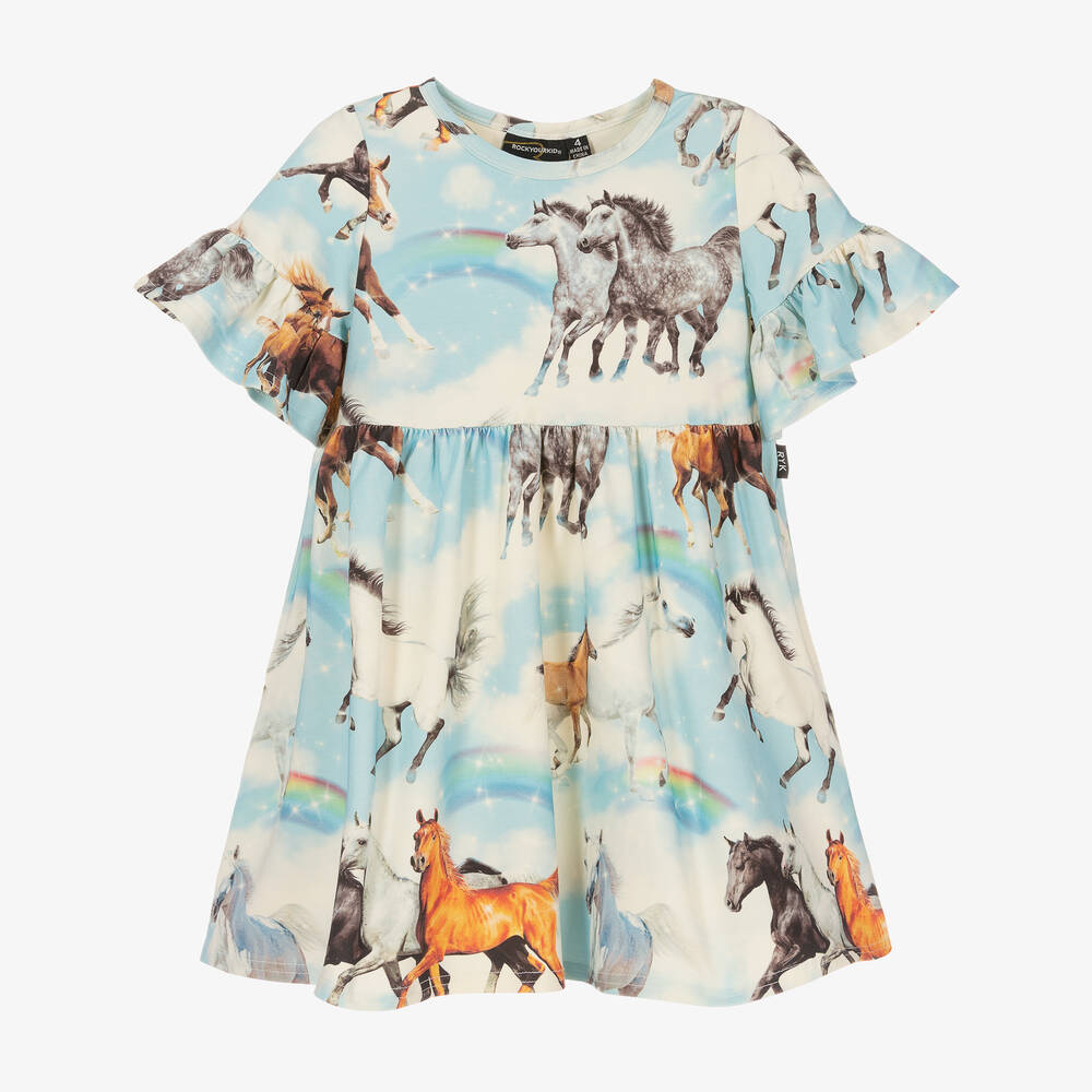 Rock Your Baby - Girls Blue Cotton Horse Dress | Childrensalon